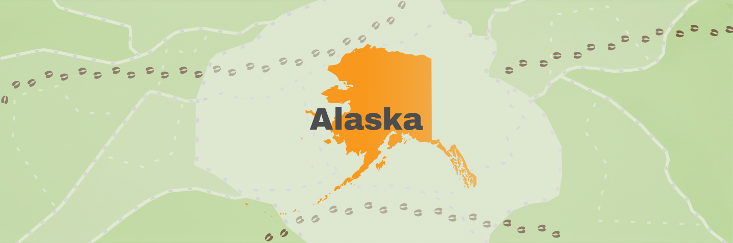 Illustration showing the state of Alaska, how to get an Alaska hunting license concept.