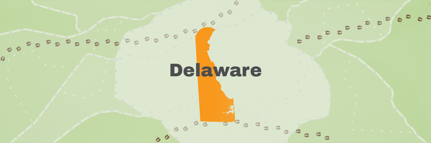 Illustration showing the state of Delaware, how to get a Delaware hunting license concept.