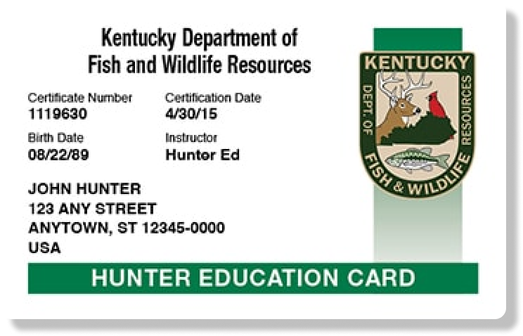 Kentucky hunter education card illustration, get a Kentucky hunting license concept.