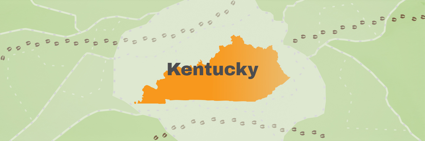 Illustration showing the state of Kentucky, how to get a Kentucky hunting license concept.