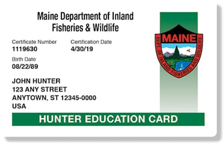 Illustration of the Maine hunter education card, for a Maine hunting license concept.