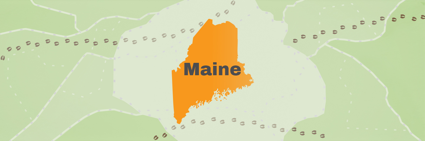 Illustration showing the state of Maine, how to get a Maine hunting license concept.