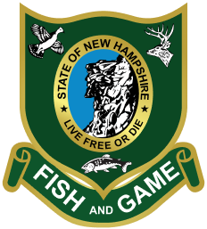 New Hampshire Fish and Game logo, get your NH hunting license concept. 