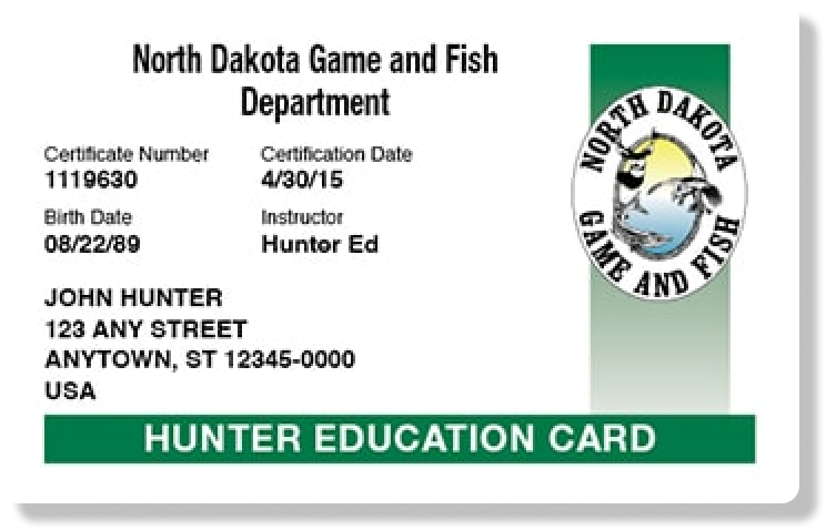 North Dakota hunter education card illustration, get a ND hunting license concept. 