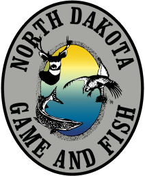 North Dakota Game and Fish color logo, get a hunting license in North Dakota concept. 