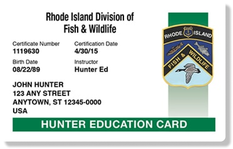 Rhode Island hunter education card illustration, RI hunting license concept.