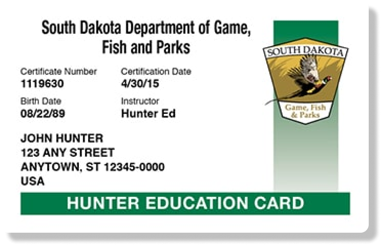 Illustration of the South Dakota hunter education card, get a hunting license in SD concept. 