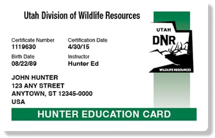 Illustration of the Utah hunter education card, get a Utah hunting license concept.