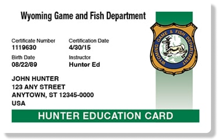 Illustration of the Wyoming hunter education card, get a Wyoming hunting license concept.