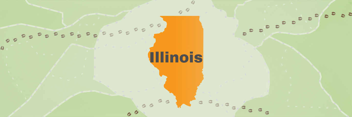 Illustration showing the state of Illinois, how much does an Illinois hunting license cost concept.