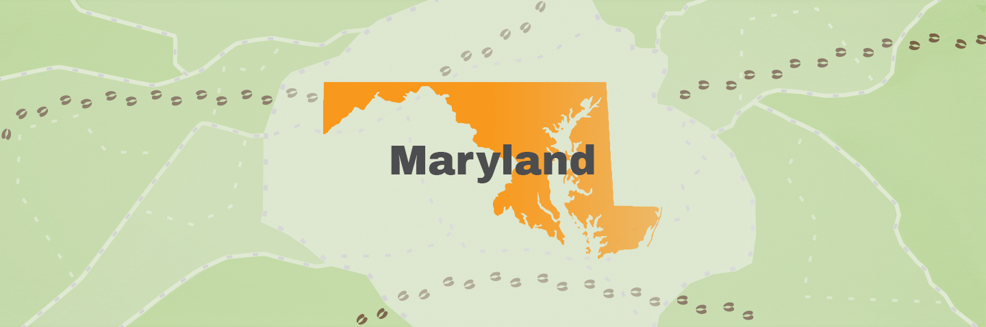Illustration showing the state of Maryland, how much does an Maryland hunting license cost concept.