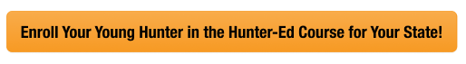 CTA button with text enroll young hunter in Hunter-Ed, youth hunting license concept.