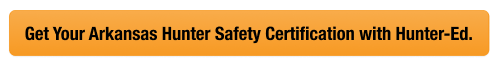 Button with text get your Arkansas hunter safety card, look up Arkansas hunter education card concept.