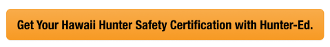 CTA with text get your HI hunter safety card, look up Hawaii hunter safety card concept.