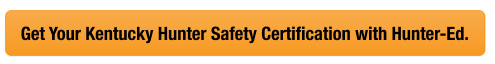 Button with text get your KY hunter safety card, look up Kentucky hunter education card concept.