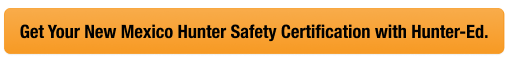 Button with text get your NM hunter safety card, look up New Mexico hunter education card concept.