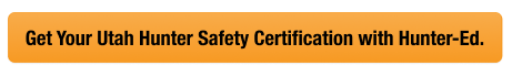 Button with text get your UT hunter safety card, look up Utah hunter education card concept. 
