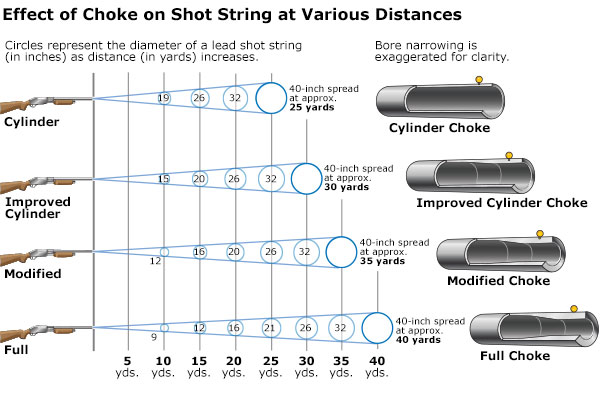 Pattern spread for various chokes and distances